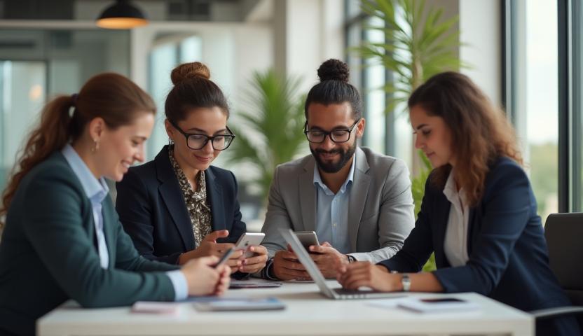 Business people using mobile devices